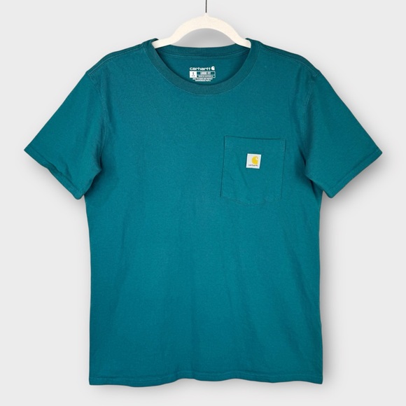 Carhartt Women’s K87 Teal Short Sleeve Tee with Pocket S Crew Neck Heavyweight - Picture 1 of 8